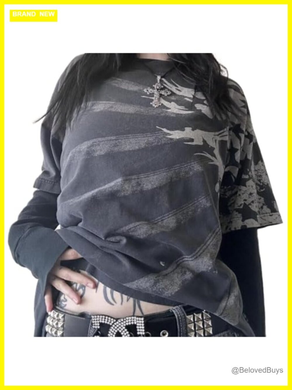 Women's Y2K Grunge Graphic T-Shirt Long Sleeve Oversized Punk Emo